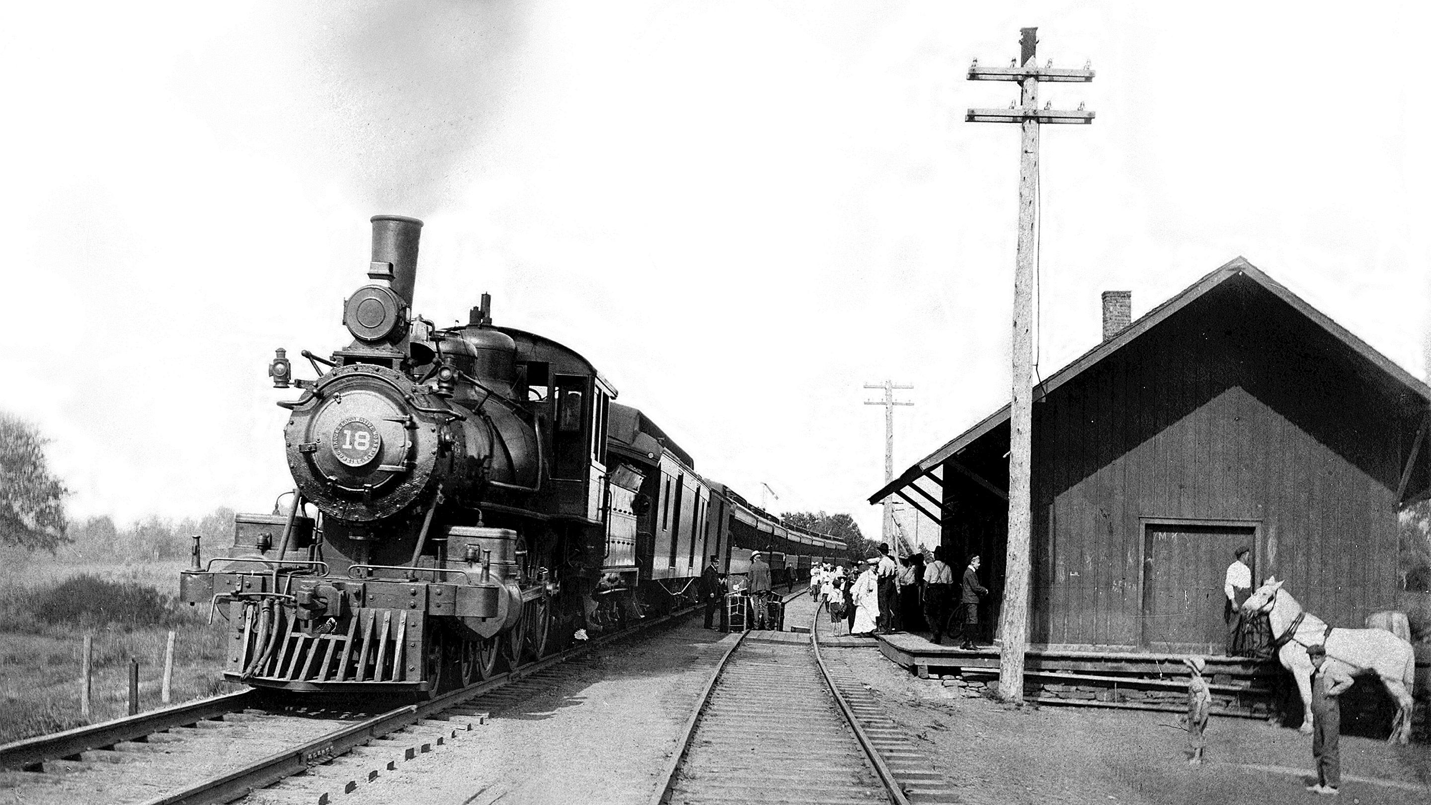 A steam train at Olive Branch Station, 1899, from Rails to the Catskills