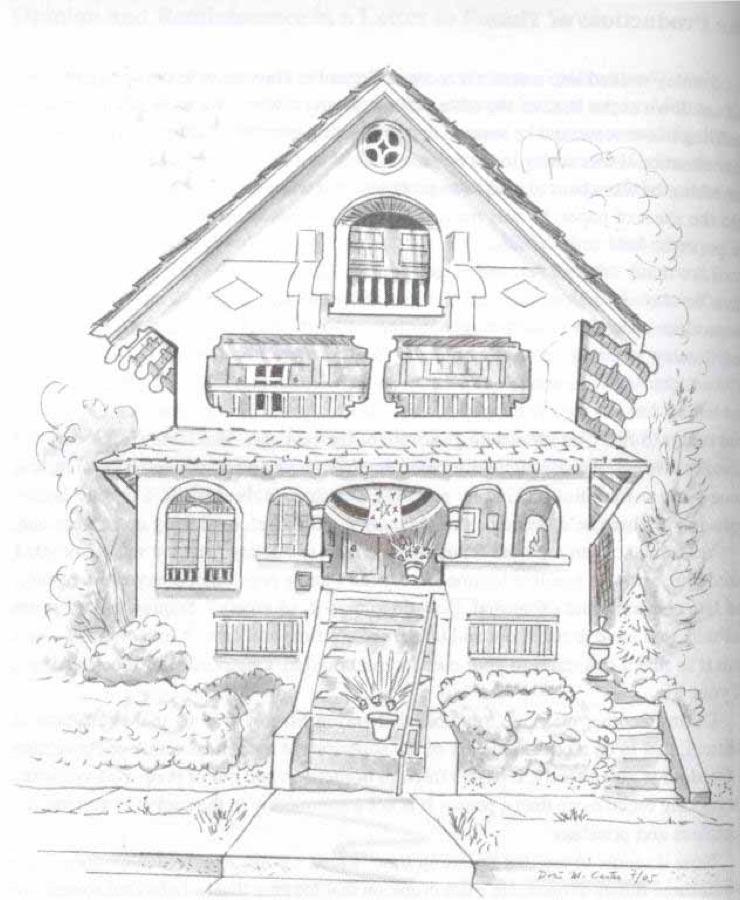 Pencil drawing of the house at 4 Woodford Street, Worcester, MA